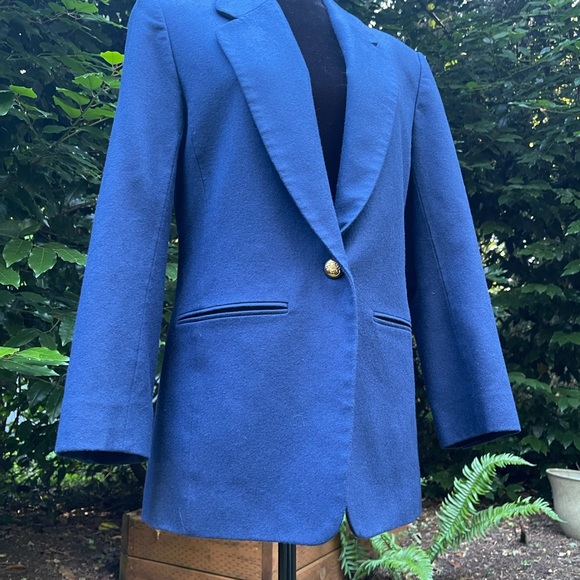 Vintage Pendleton Solid Dark Blue Wool Button Blazer Jacket - Picture 2 of 12